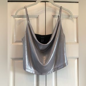 Forever 21 silver crop top with black liner, M